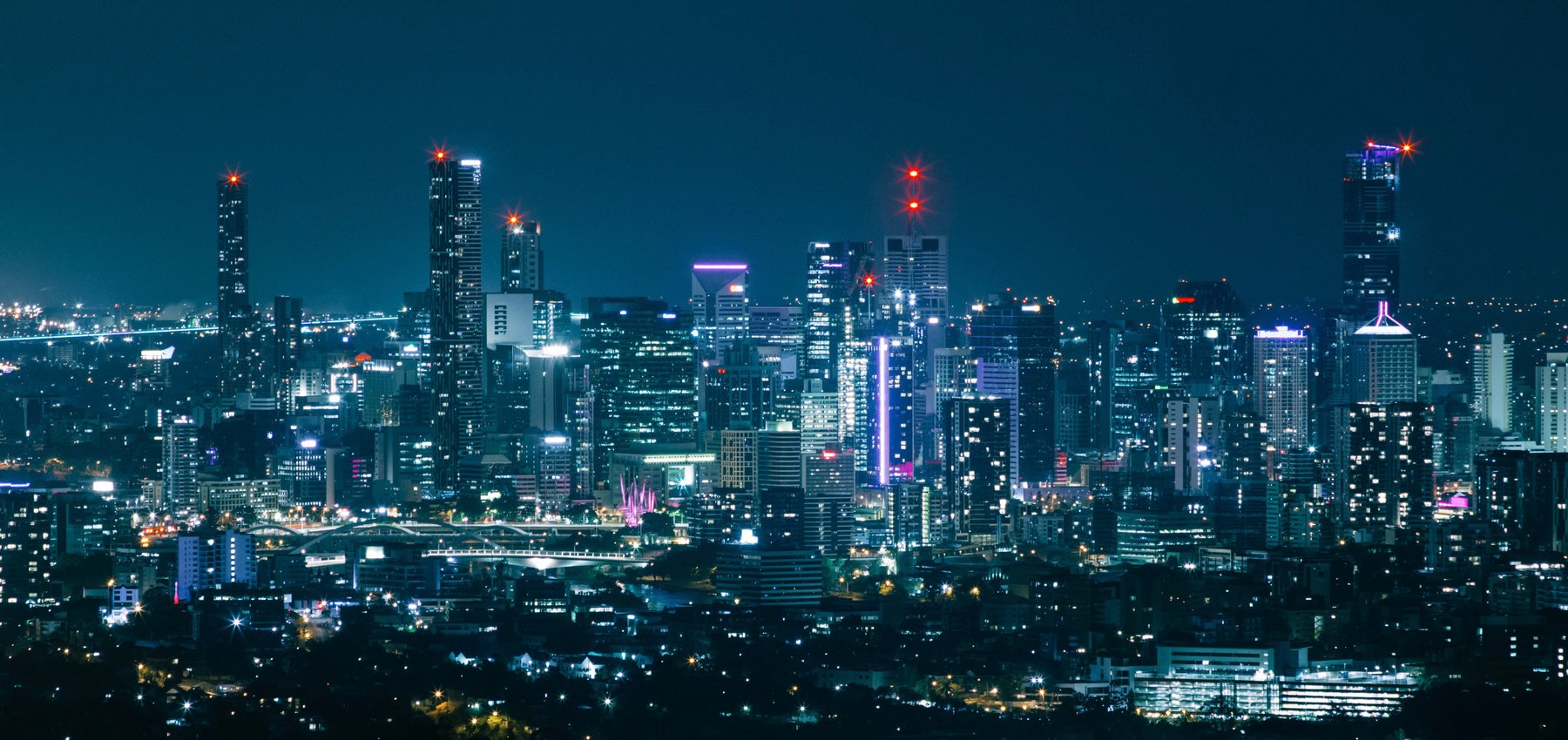 Brisbane night city skyline view